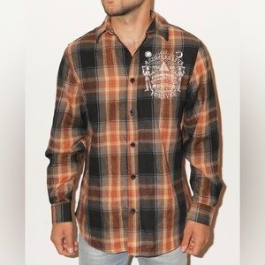 ALF OUIJA
UNISEX EMBROIDERED BLUE ORANGE FLANNEL LONG SLEEVE (brand new) small